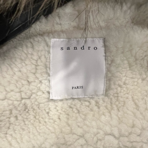 Sandro faux fur parka navy sz medium - Picture 5 of 7